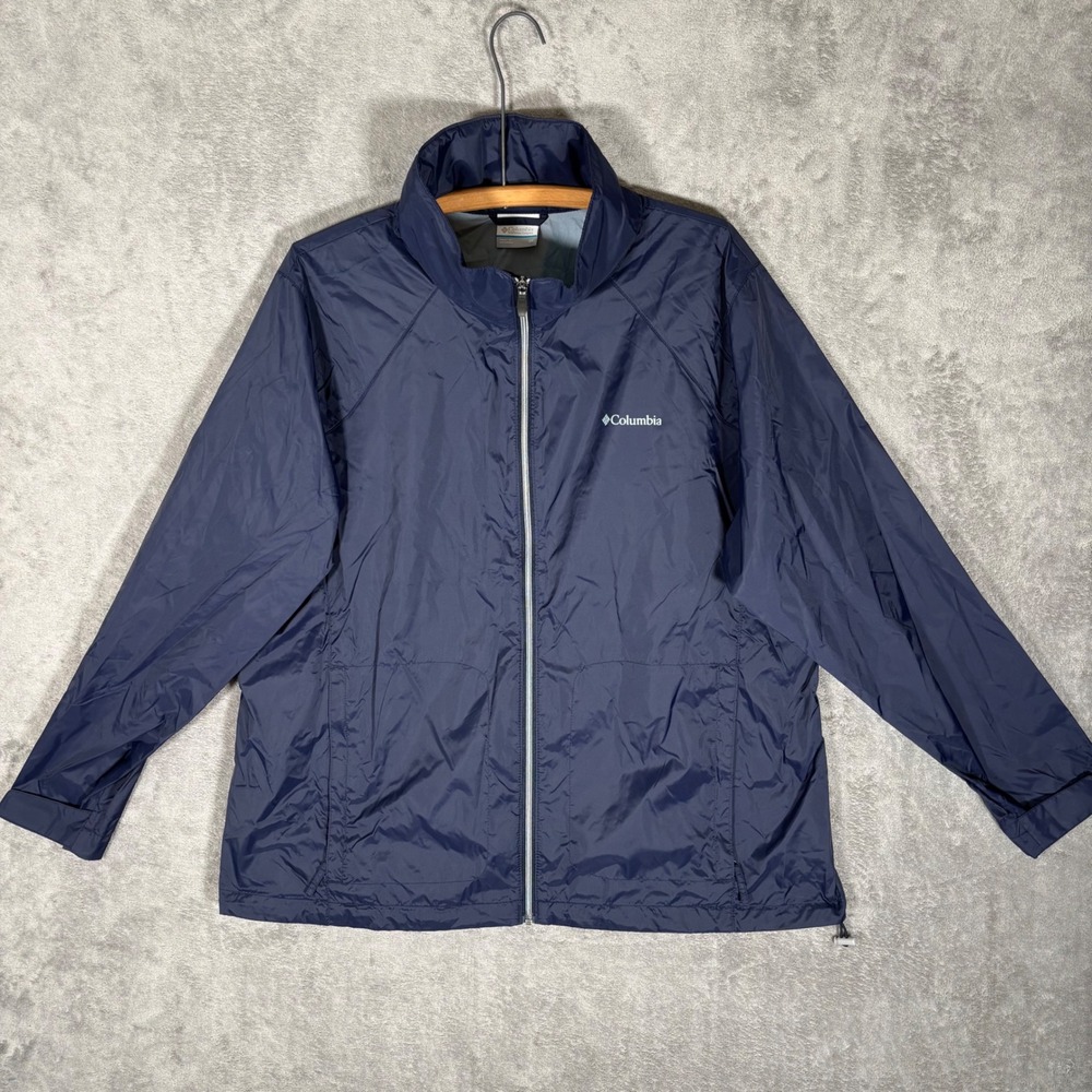 Columbia Womens 2X Navy Blue Full Zip Nylon Windbreaker Jacket WW0127 1771963